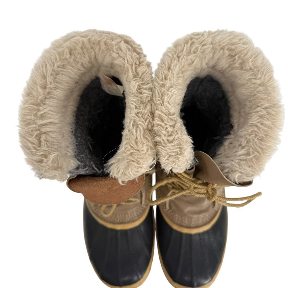 Sorel Winter Duck Boots Women 8-8.5  Tan Leather Waterproof Vintage Canada